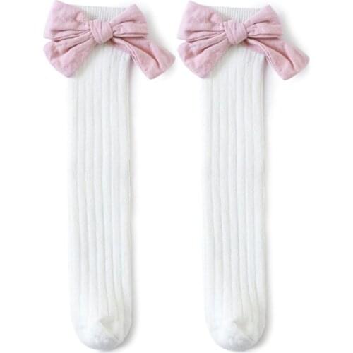 Newborn Baby Girls Tights Spring Baby Stockings Bow Cotton Lace Knee High Long Tube Tights Princess Infant Newborn Stocking