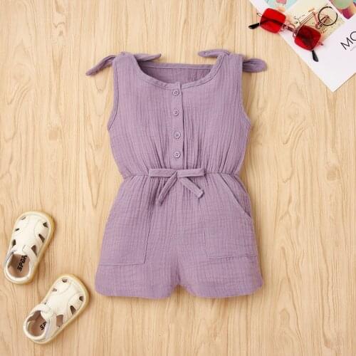 Girls Children Sleeveless Solid Romper Summer Bow Knot Cute Pocket Baby Infant Kid Rompers Children Girl Clothing 1-5Y 2020 New