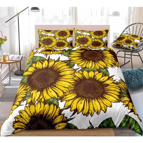 3 Pieces Sunflowers Duvet Cover Set Yellow Flowers Bedding Kids Boys Girls Floral Quilt Cover Queen Bed Set Botanical Dropship