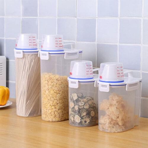 PP Food Storage Box Plastic Clear Container Set with Pour Lids Kitchen Storage Bottles Jars Dried Grains Tank 1.9L-2.5L -3L