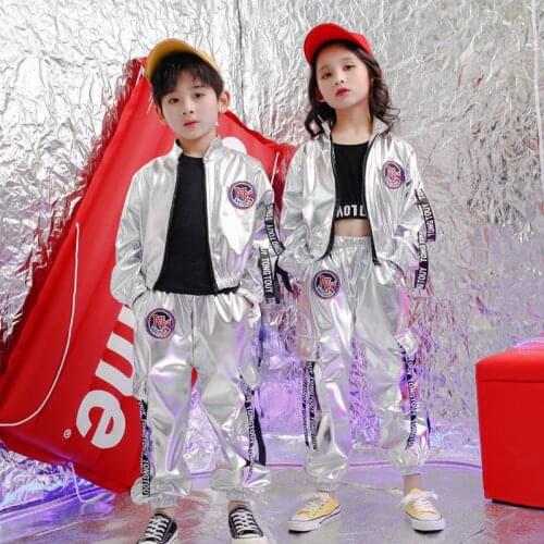 Children Fashion Green Hip Hop Clothing Short Jacket Top Crop Coat Running Casual Pants for Girl Jazz Dance Costume Clothes Wear