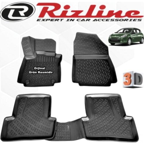 3D Car Floor Mat Black 4 cm Raised Borders For Renault Clio 3 2006 - 2012 Perfect Fit Odorless Allergy Free Easy to Clean