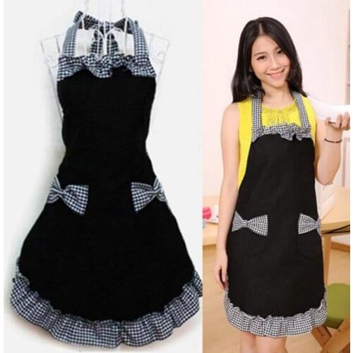 Kitchen apron Cute Bar Cleaning Dress Bib Aprons Flirty Vintage Kitchen Cooking Baking Restaurant Aprons Womens Bowknot Pocket