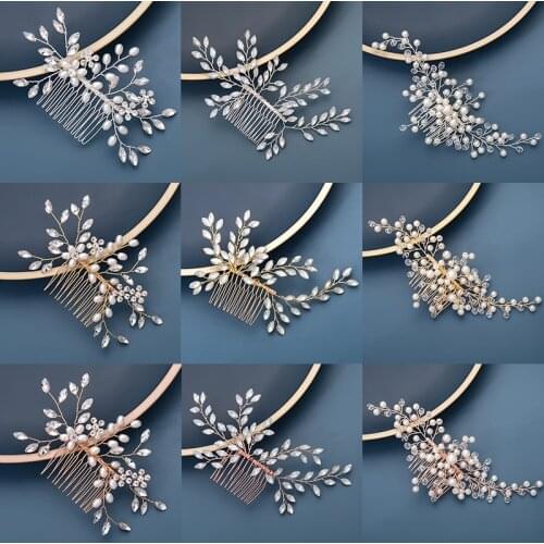 Hot Sale Silver Color Gold Rose Gold Tiaras Hair Combs Wedding Hair Accessories Handmade Crystal Pearls Clips Hairbands Women