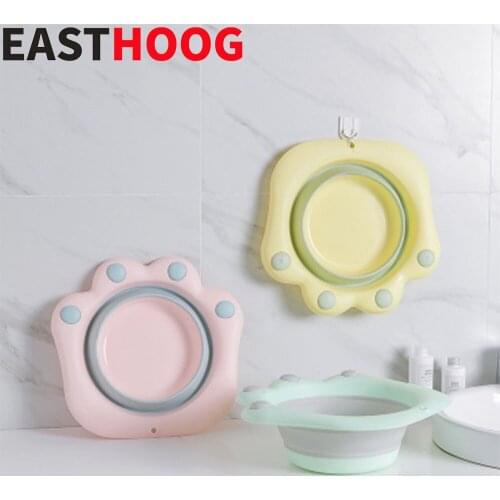 Cute Cats Paw Foldable Baby Washbasin Household Plastic Portable Laundry Basin Newborn Plastic Basin Collapsible Bucket