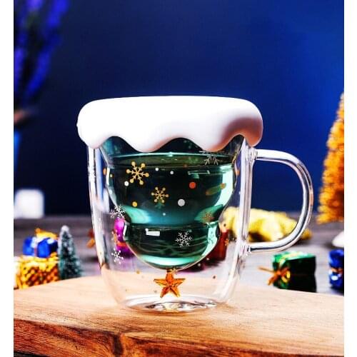 Vogue of new fund of 2021 high temperature resistant creative glass glass Christmas tree Christmas star cup double deck glass Ch