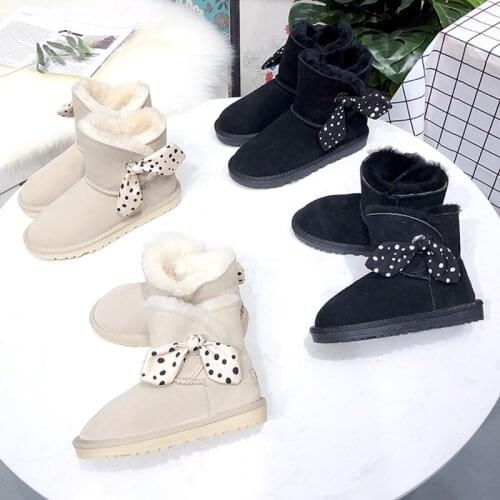 Dolakids Girls Fashion Boots Children Winter Shoes Sheepskin Fur Snow boots Casual Plush Baby Toddler Shoes with bowknot