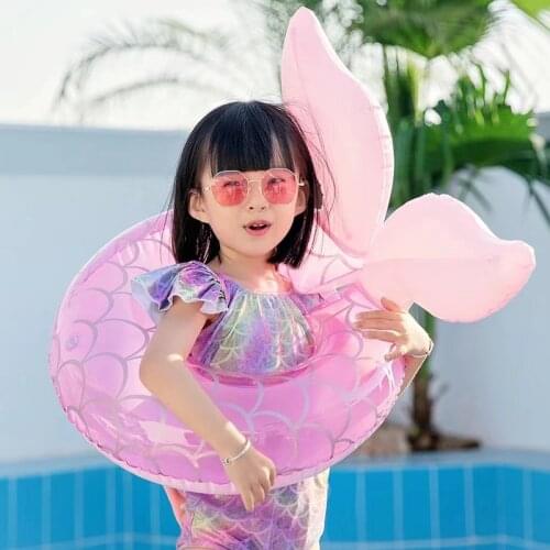 Cartoon Kids Swimming Ring Inflatable Mermaid Shaped Water Swimming Seat for Pool Summer 60cm Inner Diameter FK88