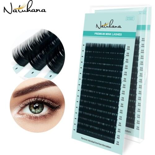 NATUHANA 16Rows Matte Black Synthetic Mink Eyelash Extension Natural Soft False Eyelashes Individual Faux lashes for Extensions