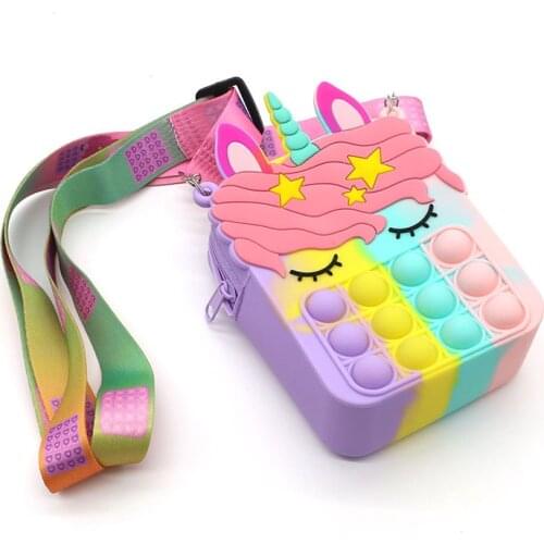 2021 Brand New Girl Silicone Bubble Bag Lovely Cartoon Unicorn Cross Bag Multifunctional Change Crossbody Bag
