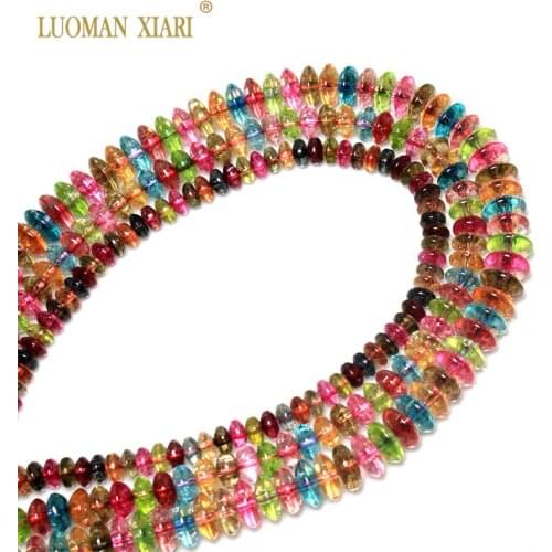 Wholesale Wheel Shape Tourmaline Color Crystal Natural Stone Beads For Jewelry Making DIY Bracelet Necklace 4*6/5*8/6*9mm 15.5