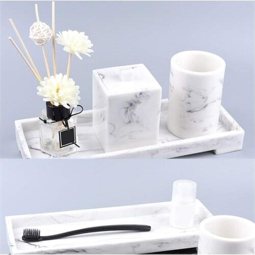 Bathroom Tray Marble Pattern Sink Tray Resin Vanity Tray for Vanity Essentials Soap Towel Toothbrush Toothpaste or Other Toilet