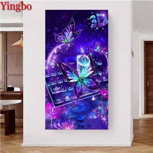 Full Square Round Diy Diamond Painting Fantasy flower blue butterfly Cross Stitch Embroidery Rhinestone Mosaic Home Decoration