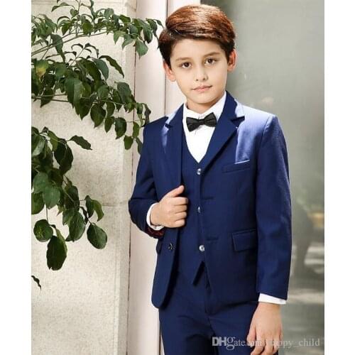 Popular Blue Boys Formal OccasionTuxedos Notch Lapel Center Vent Kids Wedding Tuxedos Child Suit Holiday clothes(Jacket+Pants