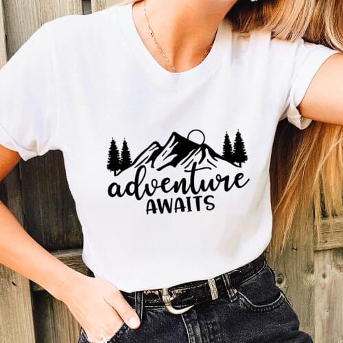 Adventure Awaits Graphic Printed Pure Cotton Hiking Outdoors Unisex Tshirt Funny Women Summer Adventure T-shirt Explore Tees