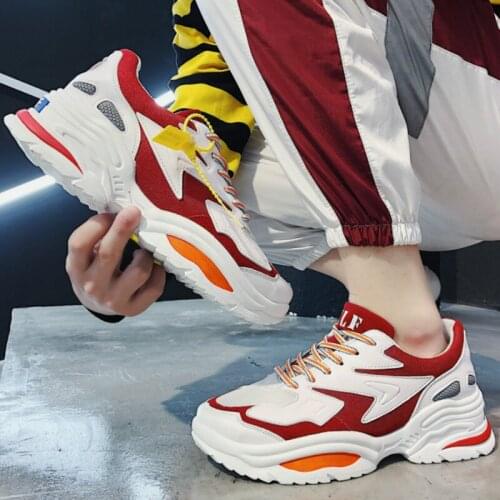 QWEDF Spring and autumn Mans Sneakers Chunky Couple Hot Harajuku Style Lace-Up Mesh Flock Unisex Sneakers Brand Men Shoes D5-82