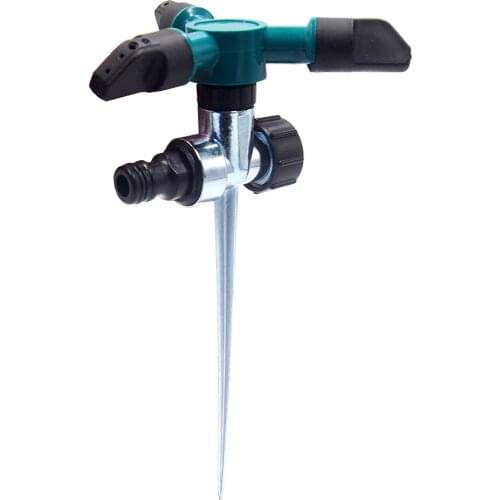 Lawn Sprinkler,Automatic 360 Rotating Adjustable Garden Sprinkler, Spike . Plastic 3-arm Water Rotary Sprinkler with Zinc Spike