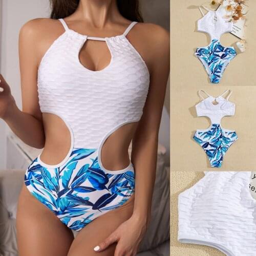 SAGACE Leaf concave convex lattice one-piece open neck swimsuit swimsuit womens summer fashion sports swimsuit bañadores