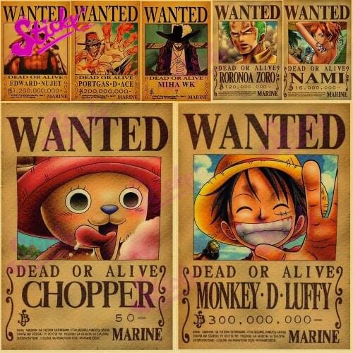 STICKY One Piece Luffy Soronami Chopper Wanted Anime Poster Sticker Decal for Accessories Laptop Helmet Trunk Stickers