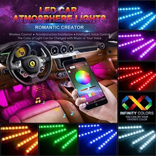 New Car RGB LED Neon Interior Light Lamp Strip Decorative Atmosphere Lights Wireless Phone APP Control For Android IOS 12v