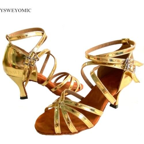 Girls Latin Shoes Gold Silver Shiny Leather High Quality Super Soft Thicker Insole Professional Latin Ballroom Salsa Dance Shoes