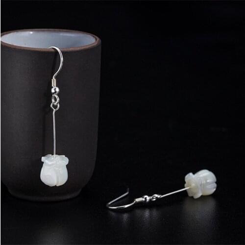 Uglyless Elegant Lily of the valley Floral Earrings for Women Natural Jade Shell Flowers Dangle Earrings 925 Silver Brincos Gold