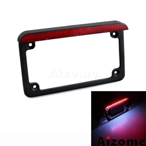 Universal Black Motorcycle Aluminum 7" x 4" License Plate Frame w/ LED Tail Brake Light Number Plate Light For Harley Cafe Racer