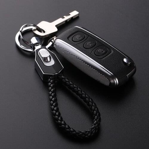 High-Grade Woven Leather Car KeyChain DIY phone number double ring keychain Women Men Key Rings Holder Genuine Charm Bag Pendant