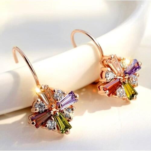Top Quality New Luxury Fine Hoop Earrings Rose Gold Color Micro Mosaic Premium CZ Among Cross Crystal Earrings For Women