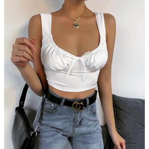 2020 New Solid Color Backless Summer Vest Women Backless Bow Pleated Tops for Women