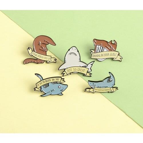 Sea animal badge play shark letter tie sign sharp teeth ferocious animal for children cartoon toy brooch jewelry gift pins