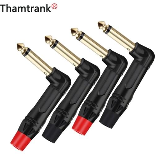 10pcs/lot Right Angle 6.35mm Silent Plug 2 Poles Mono 6.35mm Wire Connector Gold Plated 1/4 Inch Mono Microphone Connector