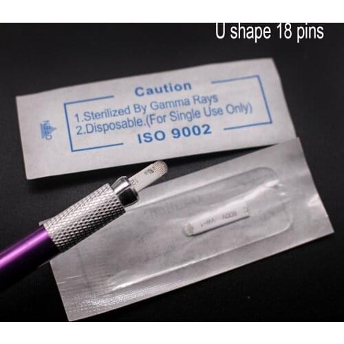 100pcs/lot white 0.2mm U Shape18 Pins Microblading Blades Permanent Makeup Needles For 3D Embroidery Manual Pen
