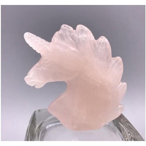 2.0" Natural Rose Quartz Crystal Unicorn Carving Horse head Skulls Figurine