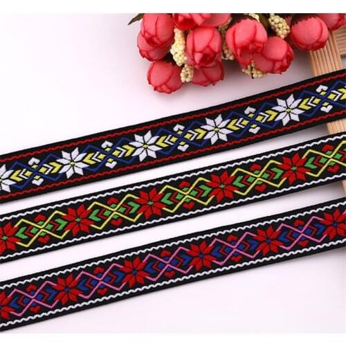 25mm Vintage Ethnic Embroidered Jacquard Ribbons Trim DIYClothes Bag for Decoration Handcraft Apparel Sewing Headwear 2yards