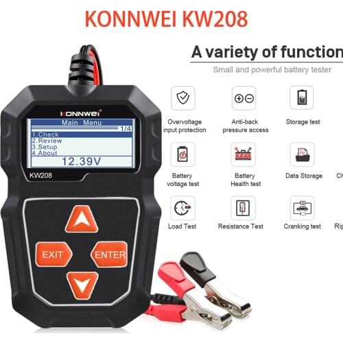 Automotive Battery Tester KONNWEI KW208 100-2000CCA Cranking Charging 12VMulti Languages Charging Test Battery Diagnostic Tools
