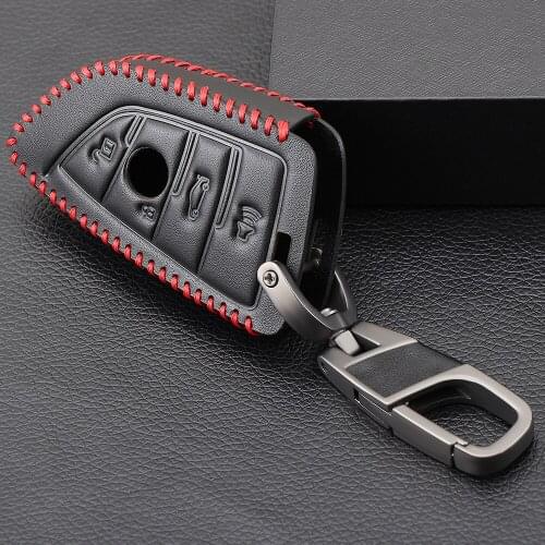 Black Leather Key Case for BMW X5 X6 2014 2015 2016 F15 3 Buttons Smart Key Leather Shell Bag Holder Accessoires