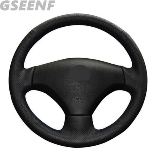 Car Steering Wheel Cover For Peugeot 207 Citroen Peugeot 206 2007-2009 Citroen C2 Black Hand-stitched Soft Artificial Leather
