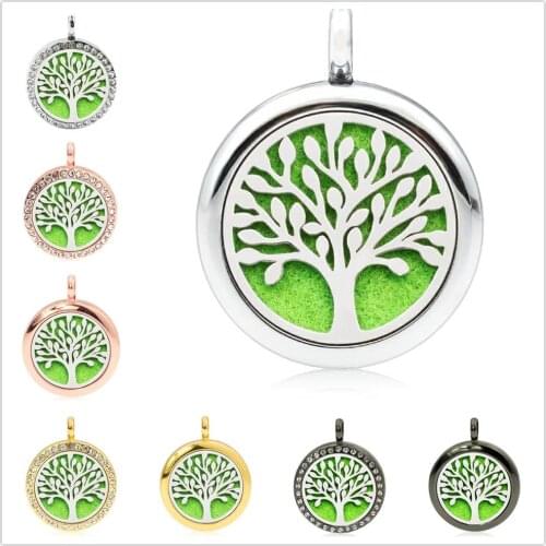 Tree of life Black color/Rose gold color 25mm Perfume Essential Oil Diffuser Locket Pendant (free 5pcs pads)