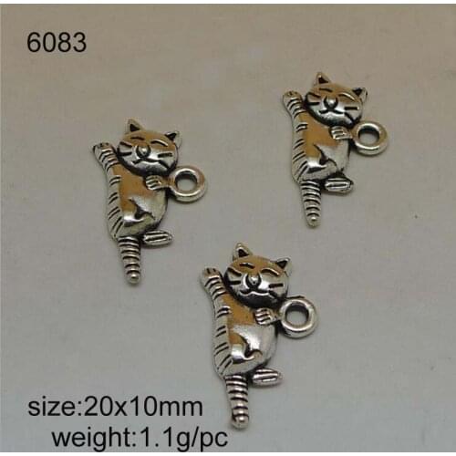 25pcs Antique Silver Color Double Side Qute Cat Charms Hanging Pendants Jewelry Necklace Accessory