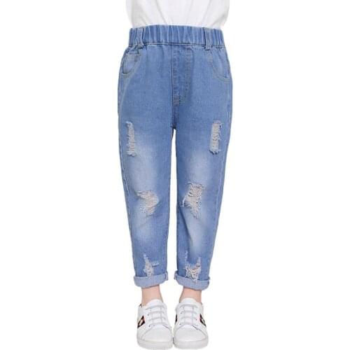 Baby boys girls jeans 3-15T kids spring full length denim trousers elastic waist fashionable girls pants teenage otwers active