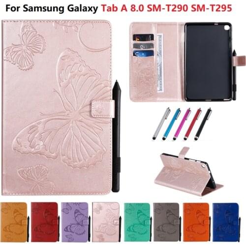 Butterfly Flip Cover Case for Samsung Tab A 8.0 2019 T290 Funda for Samsung Galaxy Tab A 8 Case A8 SM-T290 T295 T297 Case Etui