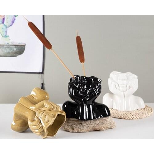 Nordic Simulation Human Body Art Ceramic Vase Sculpture Ornaments Living Room TV Cabinet Flower Arrangement Vases Decor Crafts