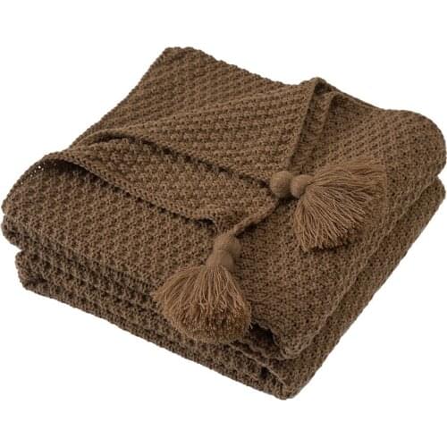 European-Style Brown Casual Blanket Nap Model Room Bed Tassel Knitted Blanket Living Room Sofa Chair Nap Blanket