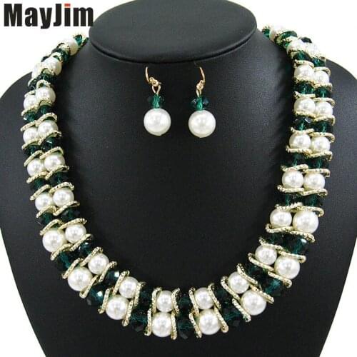 MayJim Statement necklace 2018 fashion jewelry sets Handmade big beads chain crystal Pearl jewelry sets Vintage beads Bijoux