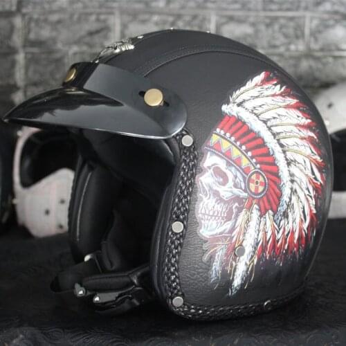 2018 New Synthetic Leather Motorcycle Helmet Retro Chopper Cruiser Chopper Scooter Cafe Racing Motorcycle Helmet 3/4 Face Helmet