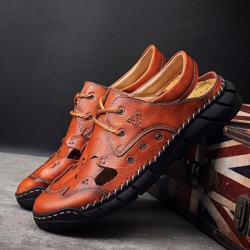 SHENCE Summer Plus Size Man Sandals Cowhide Vamp Non-slip Soft Sole Fashion Breathable Comfortable Large Size Mens Hiking Shoes