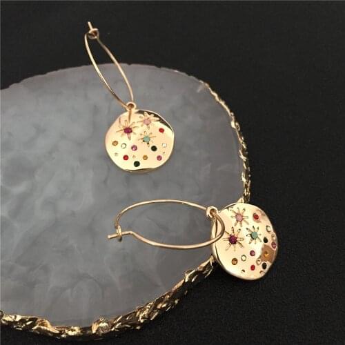 Chic Multi Color Stone Filled Round Disc Charm Earrings and Necklace Set For Women Gift