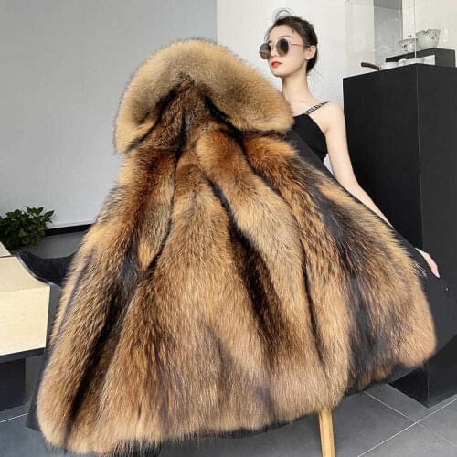 Autumn Winter Women Parkas Long Warm Womens Fur Coats Plus Size Winter Women Jackets Fur Smooth Detachable Black Outwear Coats