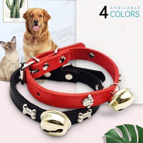 Pet Bone Printed Alloy Bell Small Dog Cat Small Dog Teddy Adjustable Leather Collar Para Perros